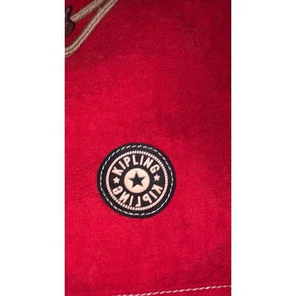 KIPLING VINTAGE Y2K RED Messenger Travel Cross Body W/ Monkey Fuzzy Key Chain - Picture 4 of 16
